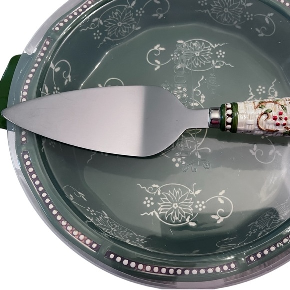 Temptations Old World Basketweave Pie Plate Server Set Poinsettia Christmas - Picture 11 of 11